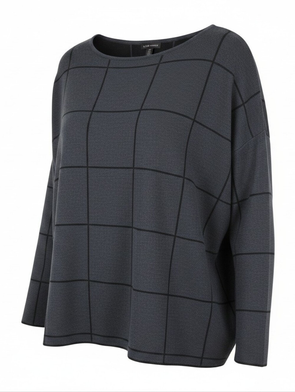 Eileen Fisher Windowpane Knit Top Black & Gray Women's Size Medium Italian Yarn